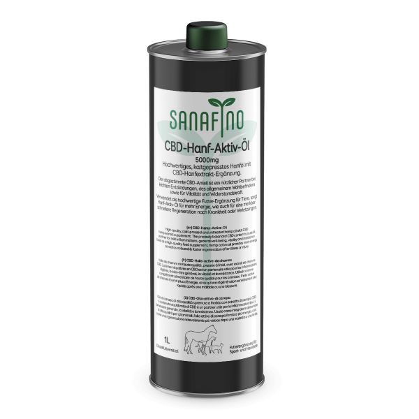 CBD hemp active oil for animals, 1 litre with 5000mg CBD content.